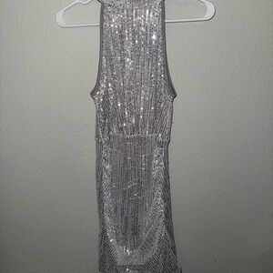 Silver Sequin Sleeveless Dress